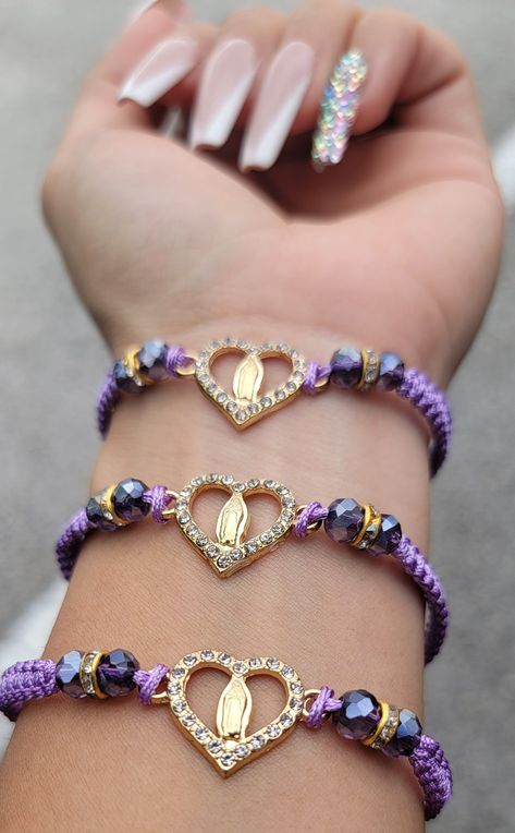 Adjustable Bracelet Lavender color cord Includes 1 bracelet Mexican String Bracelets, Latina Bracelets, Mexican Bracelets Handmade, Evil Eye Jewelry Bracelet, Mexican Bracelets, Body Jewelry Diy, Yarn Bracelets, Crystal Bead Jewelry, My Peace