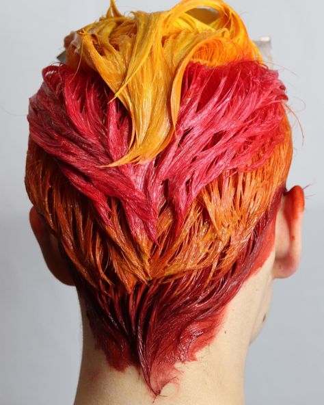 Vivid warm layers in Fire Opal + True Lust + Siam + Blood Moon by @thesanecatlady #lunartides #orangehair #redhair Hair Color Ideas Tan Skin, Short Hair Color Ideas, Flame Hair, Sunset Hair, Flaming Hot, Shaved Hair Designs, Fire Hair, Creative Hair Color, Neon Hair