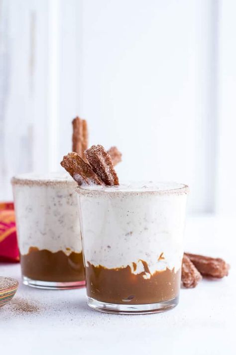 Churro Milkshakes with Dulce de Leche Churro Milkshake, Filet Mignon Chorizo, Beaux Desserts, Mexican Chocolate, Milkshake Recipes, Milk Shakes, Half Baked, Half Baked Harvest, Cinnamon Sugar