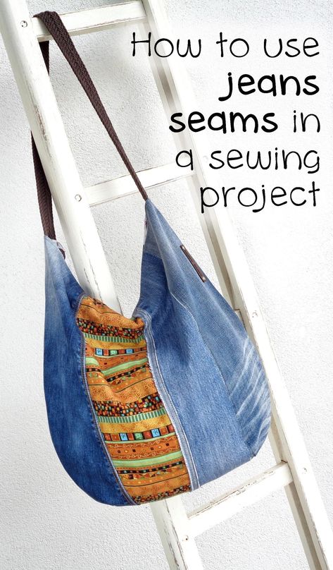 Diy Blue Jean Hobo Bag, Upcycled Purses Diy Handbags, Jean Purse Patterns Free, Denim And Fabric Bag, Jean Seams Ideas, Jean Bags Diy, Jeans Purse Diy, Repurposed Denim Projects, Diy From Jeans