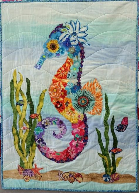 Fish Quilts, Laura Heine, Collage Quilts, Ocean Quilt, Fish Quilt, Sea Quilt, Quilt Wall Hanging, Quilted Wall Hanging, Fiber Art Quilts