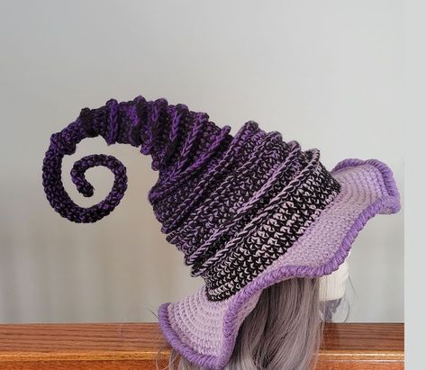 Crochet Witches Cauldron, Purple Crochet Projects, Purple Witch Hat, Witches Night, Double Double Toil And Trouble, Purple Witch, Fall Crochet, Purple Crochet, Craft Crochet