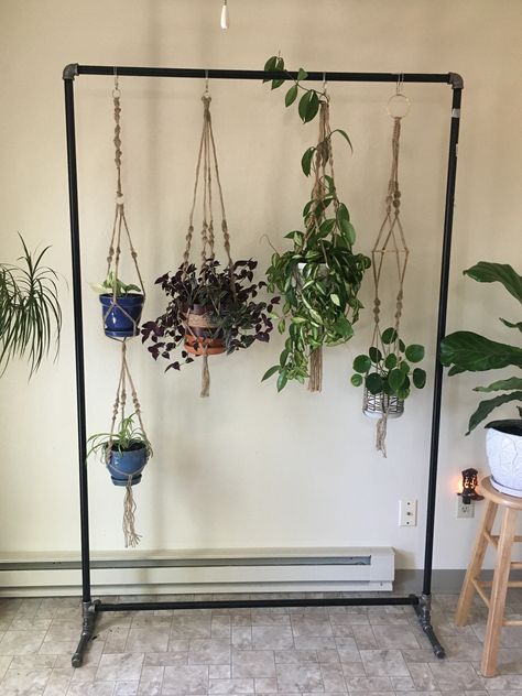 DIY, steel pipe clothes rack Clothes Rack As Plant Stand, Hanging Plants Clothes Rack, Clothes Rack Plant Stand, Clothes Rack For Plants, Plants On Clothes Rack, Clothes Rack Plant Hanger, Plants On Clothing Rack, Clothes Rack Plants, Clothing Rack Plants