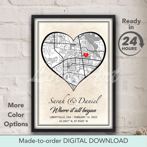 Where It All Began Custom Location Map Art Print First Date Map Poster Anniversary Relationship Gifts MADE TO ORDER Digital Download Poster Anniversary, Where It All Began, Art Carte, Relationship Gifts, Personalized Map, Unique Wedding Gifts, Location Map, Map Art Print, Map Wall Art