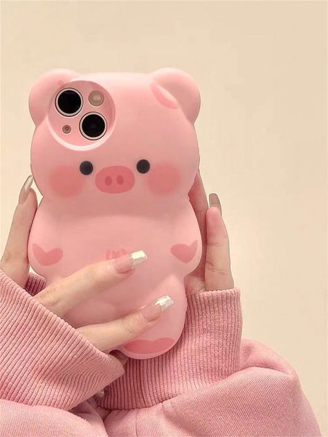 Pink  Collar  Silicone Animal Ordinary Mobile Phone Case Embellished   Cases Fluffy Phone Cases, Pig Design, Creative Iphone Case, Casing Iphone, Pink 3d, Produk Apple, Stylish Iphone Cases, Girly Phone Cases, Kawaii Phone Case