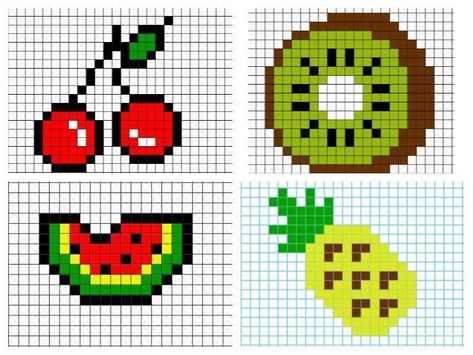 Pixel Art Fruit, Pixel Art Food, Autumn Cross Stitch Patterns, Cross Stitch Fruit, Easy Perler Bead Patterns, Diy Crafts Bookmarks, Pixel Beads, Pixel Art Background, Easy Pixel Art