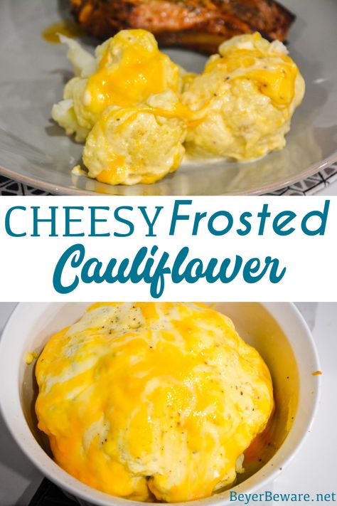 Baked Cheesy Cauliflower Whole Head, Cheesy Cauliflower Head Bake, Mustard Cauliflower Bake, Whole Roasted Cauliflower With Mayo And Cheese, Cheese Califlour, Frosted Cauliflower, Baked Cauliflower Head, Whole Roasted Cauliflower Recipes, Cauliflower Surprise