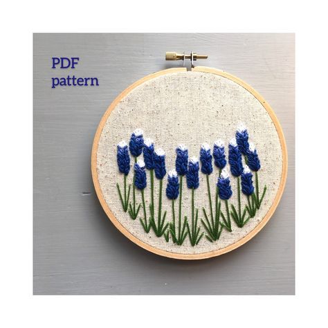 Just in time for bluebonnet season! Blue Bonnet Embroidery Pattern, Embroidered Bluebonnet, Bluebonnet Embroidery, Embroidery Essentials, Embroidery Beginners, Floral Design Diy, Converse Embroidery, Bullion Embroidery, Diy Hand Embroidery