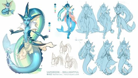 Dollightful Eeveelutions, Dollightful Concept Art, Dollightful Art, Doll Concept Art, Pokemon Dolls, Pokemon Gijinka, Custom Monster High Dolls, Water Dragon, Art Dolls Handmade