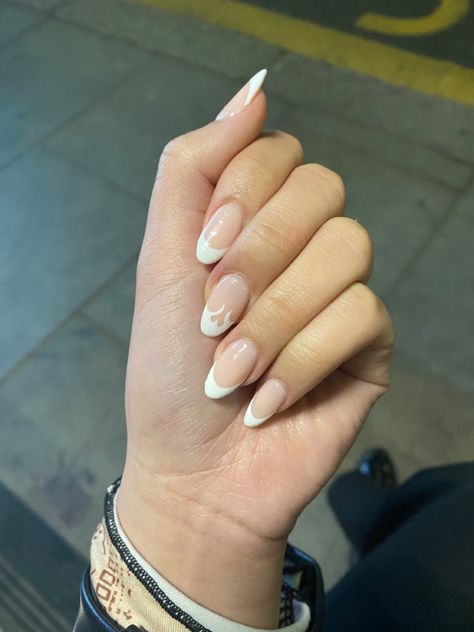 Almond French Tip Nails With Line Under, White And Pink Nails French Tips, French Nails With Pink Line, White Pink French Nails, Light Pink And White Nails French Tips, White And Pink Tip Nails, White French Tip Nails With Pink Line, White French With Pink Line, White French Tips With Pink Line