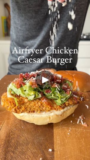 393K views · 1.6K reactions | Air Fryer Chicken Caesar Burger 🥓  Serves 2 If you like insane chicken burgers and a Caesar salad then this is for you. A healthier and easier twist as always. Full recipe in the comments 👇🏻 | Bored of Lunch | Bon Entendeur · Fio Maravilha While Chicken, Airfryer Chicken, Gem Lettuce, Caesar Chicken, Leaf Lettuce, Garlic Mayo, Caesar Salad Dressing, Chicken Caesar, Air Fryer Recipes Chicken