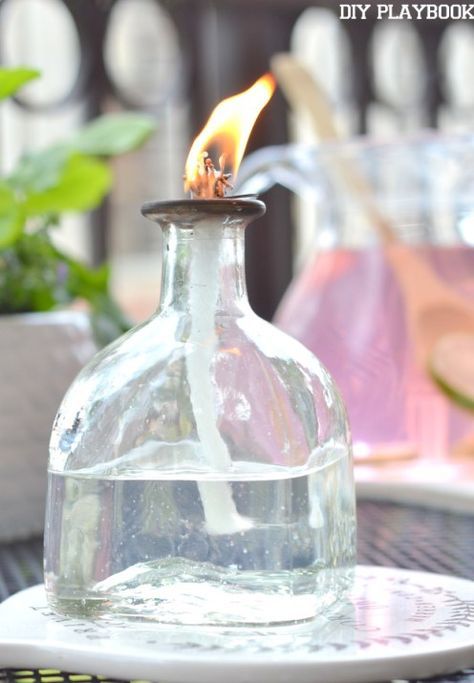 Citronella Candles Diy Wine Bottles, Repurposed Patron Bottle, Upcycled Alcohol Bottles, Patron Bottle Crafts, Playground Landscape, Terrace Lighting, Patron Bottles, Candle Bottle, Bug Repellant