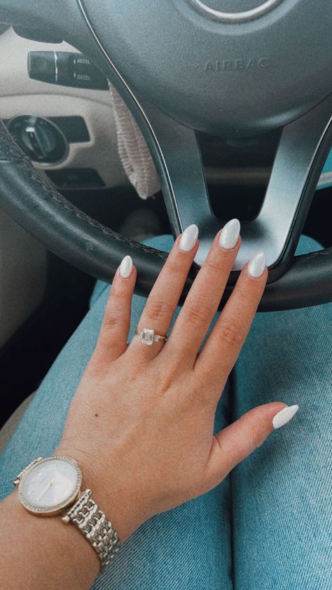 White With Crome Nails, Hoco Nails For Silver Dress, Nails To Match White Dress, Preppy Nails White, White Dress Nails, White Chrome Dip Nails, Hoco Nails For Pink Dress, White With Chrome Nails, Nails For Dance