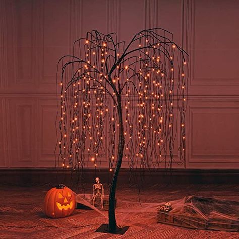 AmazonSmile: LIGHTSHARE 7 Feet Halloween Tree, 256 LED Lights for Home, Festival,Nativity,Party, and Christmas Witch Decoration,Includes Spiders and White Cobweb,Indoor and Outdoor,Orange : Home & Kitchen Lighted Tree Branches, Artificial Indoor Trees, Waterproof Led Lights, Prelit Tree, Halloween Tree, Light String, Witch Decor, Halloween Trees, Halloween Lights