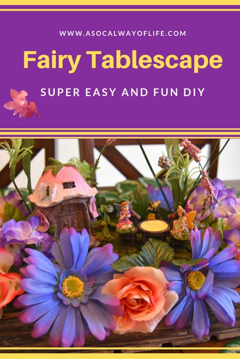 A Fairy Tablescape is perfect for spring decor, a tea party, or even a fairy-themed birthday party!  Read on for our DIY Fairy Tablescape tutorial! Fairy Party Centerpiece, Fairy Garden Table Decor, Fairy Tea Party Table Decor, Make Your Own Fairy Garden Party, Fairy Garden Birthday Activity, Fall Centerpieces Diy, Fairy Garden Birthday Party Amazon.com, Fairy Gnome, Fairy Theme Party