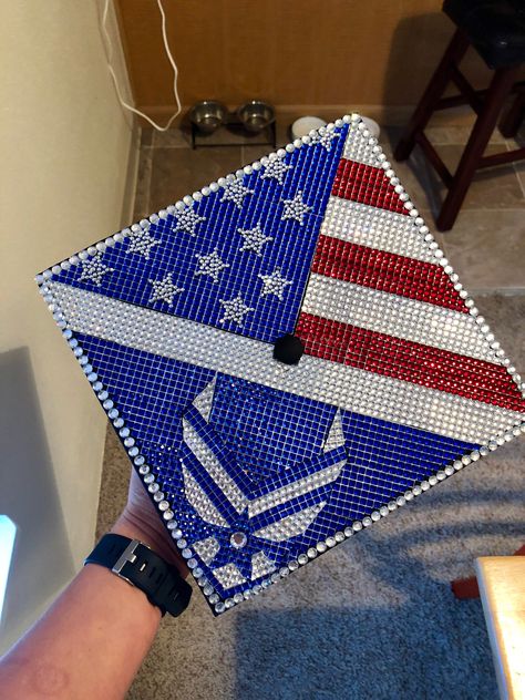 Air Force Graduation Cap, Military Graduation Cap, Air Force Graduation Party Ideas, Army Graduation Cap, Western Grad Caps, Senior Caps, Air Force Graduation, Caps Design, Grad Cap Decorated