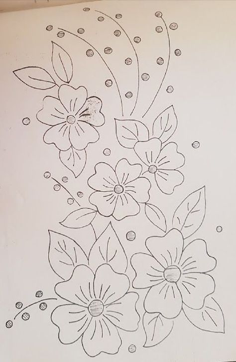 Hand Embroidery Patterns Flowers Drawings, Flower Embroidery Designs Drawings, Flower Pattern Drawing, Pola Bordir, Hand Embroidery Patterns Flowers, Floral Embroidery Patterns, Hand Embroidery Videos, Basic Embroidery Stitches, Border Embroidery Designs