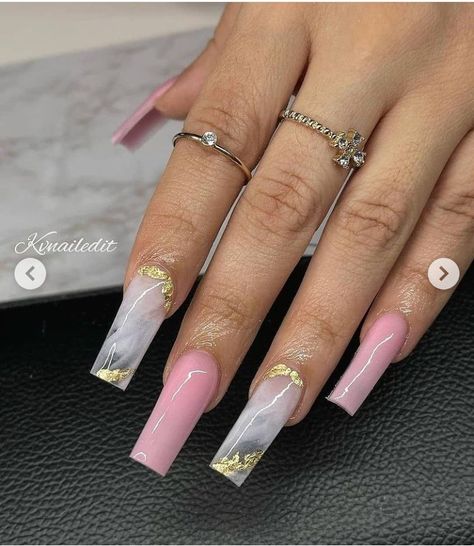 Initial Nails, Pink Marble Nails, Acrylic Nails Nude, Gold Acrylic Nails, Baby Pink Nails, Long Acrylic Nails Coffin, Acrylic Nails Coffin Pink, Long Square Acrylic Nails, Bling Acrylic Nails