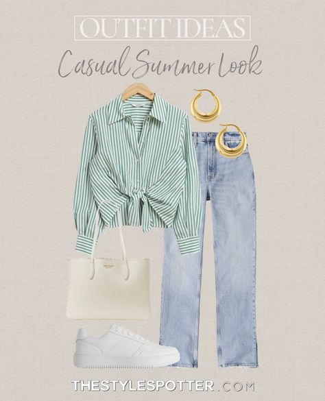 Casual Outfit College, Summer Outfit Ideas 2023, Summer Outfits Date Night, Summer Outfits Date, Tie Knot Shirt, Outfit Ideas Vacation, Lake Outfit, Knot Shirt, Capsule Wardrobe Outfits