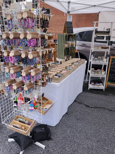 We are at the Frederick City Farmers Market today Grid Wall Market Display, Bracelet Stand Ideas Outside, Farmers Market Jewelry Booth, Farmers Market Display Jewelry, Bracelet Market Display, Farmers Market Jewelry Display, Things To Sell At Farmers Market, Bracelet Displays For Craft Shows, Jewelry Vendor Display