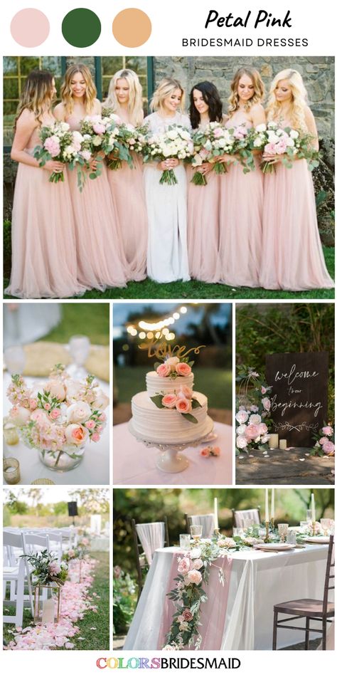 Petal pink bridesmaid dresses on sale under $100, in 600+ custom-made styles and all sizes, white bridal gown, white and petal pink flower and greenery bouquet, centerpieces and wedding aisle decor, wedding cake dotted with petal pink flowers and greenery. #colsbm #bridesmaids #bridesmaiddresses #weddingideas #pinkwedding #petalpinkwedding #bouquets #weddingcake #weddingwelcomsign #weddingaisle #weddingcenterpieces #petalpinkdress b2251 Petal Pink Bridesmaid Dresses, Petal Pink Color, Aisle Decor Wedding, Wedding Aisle Decor, Floral Wedding Inspiration, Snoqualmie Falls, White Bridal Gown, Greenery Bouquet, Gown White