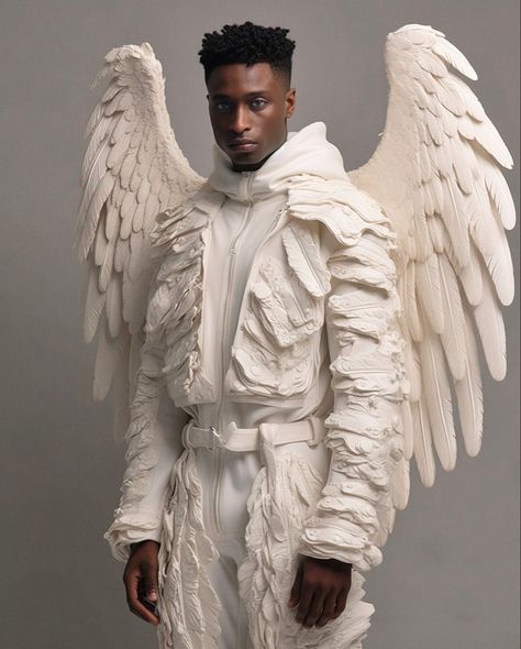 Via: @str4ngething Greek God Costume, F Men, Angel Outfit, Angel Costume, Monochrome Fashion, Black Artwork, Fantasias Halloween, Futuristic Fashion, Fashion Design Clothes