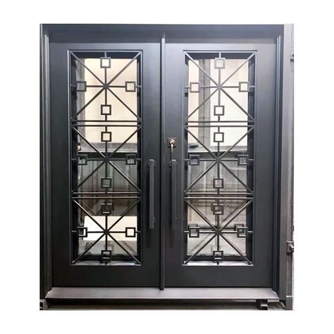 Custom Iron Door Pros Demeter Iron Prehung Front Entry Doors | Wayfair Double Iron Doors, French Entry Doors, Double Door Entryway, Door Sweeps, Iron Entry Doors, Double French Doors, Door Entryway, Iron Door, Barrel Hinges