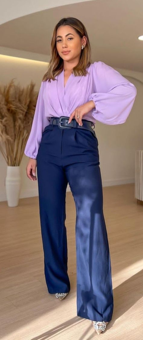 Navy Blue Pants Outfit, Blue Pants Outfit, Navy Blue Outfit, Purple Outfit, Navy Blue Pants, Purple Outfits, Navy Purple, Blue Outfit, Blue Pants