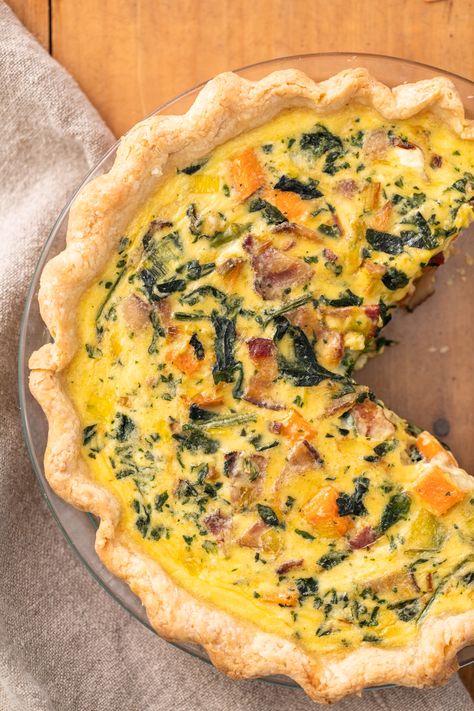 Spinach, Bacon & Sweet Potato Quiche Sweet Potato Quiche Recipes, Potatoe Quiche, Sweet Potato Quiche, Potato Quiche, Rhubarb Coffee Cakes, Brunch Foods, Wyse Guide, Potato Bacon, Savory Tarts