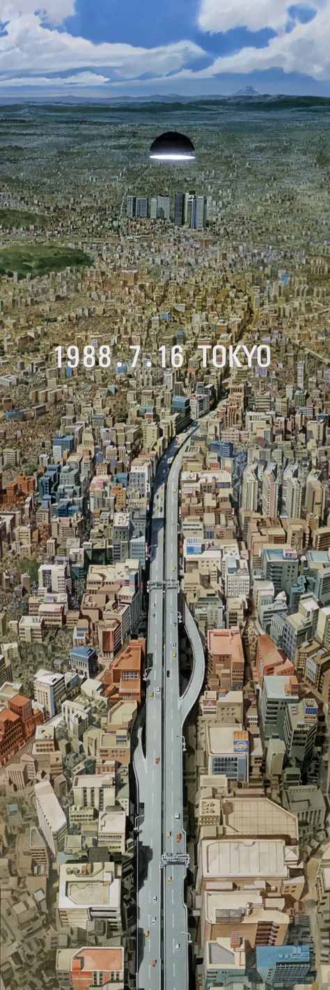 AKIRA / neo-tokyo - background animation cel painting Katsuhiro Otomo, Neo Tokyo, Arte Cyberpunk, Animation Background, 판타지 아트, Environment Design, Anime Background, Aerial View, Animation Art