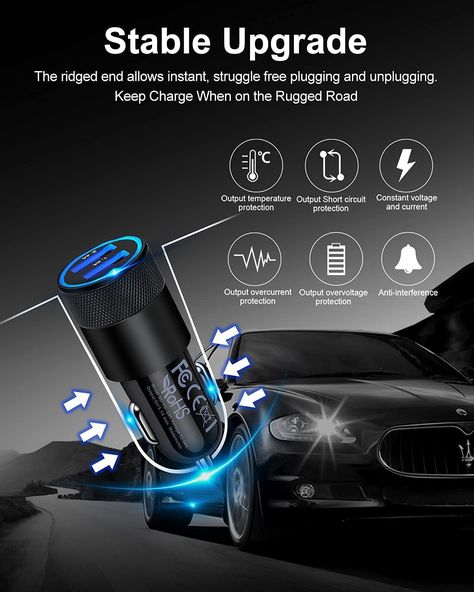 #Smart Double-#USB Port Design: Intelligently identifies your device to safe charging of Dual devices at full speed simultaneously, it's perfect fits in the auto #vehicle cigarette lighter usb #charger spot socket. The best cool tech usb multiport #cargadgets for just you or sharing the charge time with a friend. 【Please note: this is a dual #USB-A Port #car #charger, but not PD USB-C Lighter #Charger. Car Charger Usb, Charging Car, Latest Smartphones, Usb Wall Charger, Usb Adapter, Car Usb, Cool Tech, Charger Adapter, Car Charger