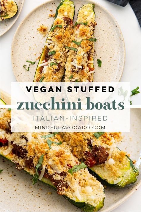 Vegan Zucchini Boats, Vegetarian Zucchini Recipes, Vegan Zucchini Lasagna, Vegetarian Zucchini Boats, Baked Stuffed Zucchini, Vegan Avocado Recipes, Zucchini Boats Recipe, Zucchini Boat Recipes, Stuffed Zucchini Boats