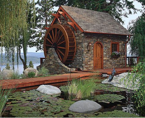 Water Wheel House, Watermill House, Waterwheel House, Water Village, Wonder Wheel, Windmill House, Cottage Tiny House, Water Wheels, Fine Homebuilding