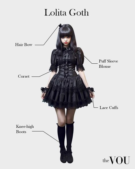 Gothic Lolita, GothLoli, Western Goth Fashion, Japanese Lolita Style, Polished, Cute, Conservative Appearance, Soft Feminine Makeup, Pink, Red, Brown Shades, Dark Colors, Black, Low to Mid-Height Mary Janes, Tea Party Shoes, Lace Umbrellas, Wigs, Knee-High Socks, Victorian-Era Details, Lace, Ribbons, Vintage, Nostalgic, Petticoats, Bloomers, Bell-Shaped Skirts, Dresses, Tailored Blouses, Frills, Buttons, Accessories, Bats, Coffins, Crosses, Rosaries, Top Hats, Headbands, Bows, Parasols