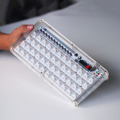 I recently designed a full acrylic see-through case for this Ortholinear 40% Plaid (through hold) pcb !  The bigAss components are absolute… Computer Keyboard, Audio Mixer, Keyboard, Music Instruments, Plaid, Electronic Products, Design