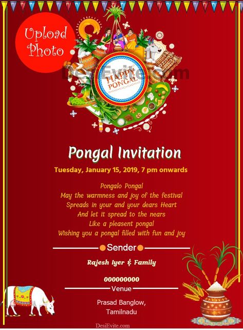 Pongal Invitation Card for whtsapp Reception Invitation Wording, Create Invitation Card, Festival Invitation, Invoice Format In Excel, Unique Wedding Invitation Wording, Free Invitation Cards, Royal Wedding Invitation, Invitation Card Maker, Wedding Invitation Message