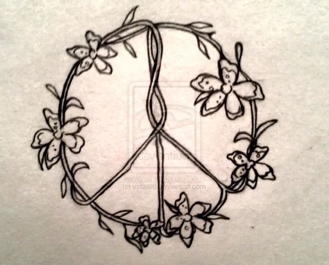 Simple Hippie Tattoos, Hippy Tatoos Free Spirit, Earthy Tattoos Hippie, Tattoo Armband, Flower Peace Sign, Peace Sign Tattoos, Peace Tattoos, Peace Symbols, Hippie Tattoo