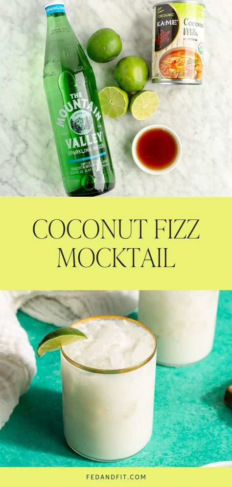 Fizz Mocktail, Coconut Milk Drink, Girly Drinks, Easy Mocktail Recipes, Mocktail Drinks, Healthy Nutrition Plan, Coconut Drinks, Mocktail Recipe, Coconut Recipes