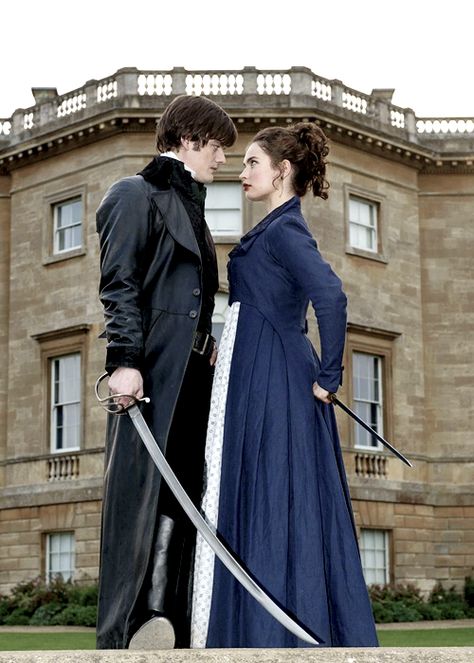 Love these two :) Pride and Prejudice and Zombies, 2016. Love a good period drama movie, even if there are a few zombies involved. The "gore" really isn't too terrible... worth it to see this lovely tale unfold in a very unexpected fun way. #JaneAusten Darcy Pride And Prejudice, Best Period Dramas, Period Drama Movies, Darcy And Elizabeth, Pride And Prejudice And Zombies, Sam Riley, Lizzie Bennet, Jane Austin, Under Your Spell