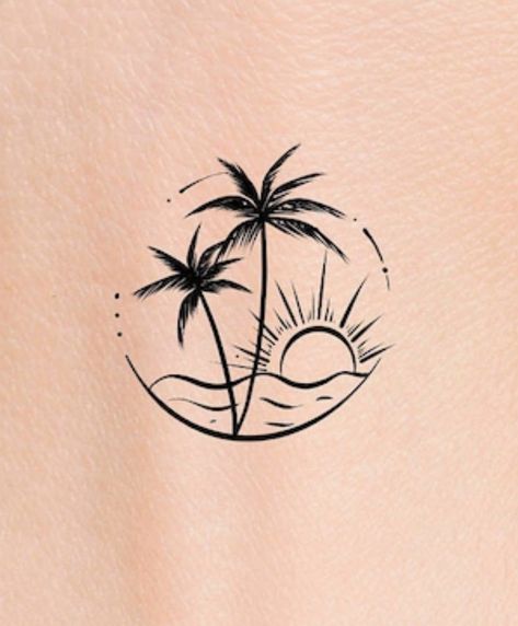 Beach Tattoos For Women, Small Beach Tattoos, Beach Tattoos, Barcode Tattoo, Cool Wrist Tattoos, Palm Tattoos, Summer Tattoo, Tree Tattoo Designs, Palm Tree Tattoo