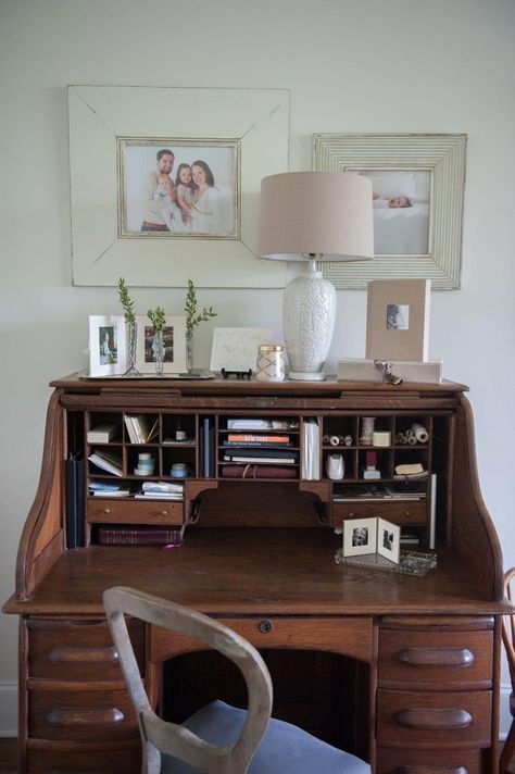 Dark Study, Table Study, Desk Bedroom, A Sense Of Place, Desk Study, Desk Inspiration, Roll Top Desk, Desk In Living Room, Bedroom Desk