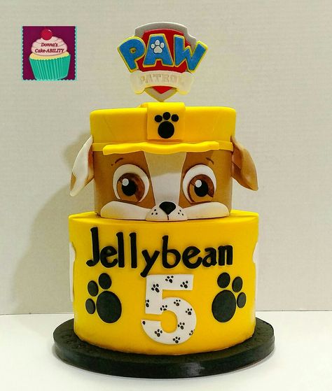 Paw Patrol Cake-Rubble Rubble dog cake Paw Patrol Cake Rubble, Rubble Cake Paw Patrol, Rubble Paw Patrol Party Ideas, Rubble Paw Patrol Cake, Cake Paw Patrol, Paw Patrol Torte, Paw Cake, Dogs Cake, Baby Pizza