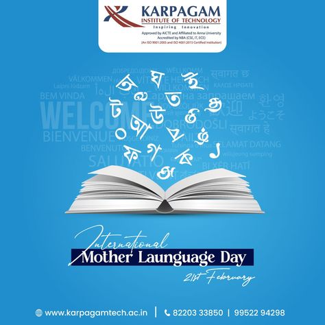 Language is the tune of life essence, the beat of the soul, and the melody of the heart. Let's recognise the depth, grace, and traditions of all languages on this International Mother Language Day and celebrate the unbreakable relationship they foster. Karpagam Institute of Technology wishes everyone a Happy International Mother Language Day. Celebrate your mother tongue with pride. #internationalmotherlanguageday #motherlanguage #punjabi #internationalmotherlanguage International Language Day, International Mother Language Day, Mother Language Day, Mother Tongue, The Melody, All Languages, The Soul, The Fosters, Essence