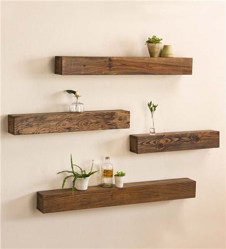 Rustic wooden shelves store and display your favorite photographs, candles and more. Create your own art gallery with these versatile shelves in the living room, bedroom or even a hallway. Reclaimed Wood Floating Shelves, Rustic Wooden Shelves, Floating Shelves Bathroom, Wooden Wall Shelves, Regal Design, Floating Shelves Diy, Wood Floating Shelves, Room Deco, Estantes Flotantes