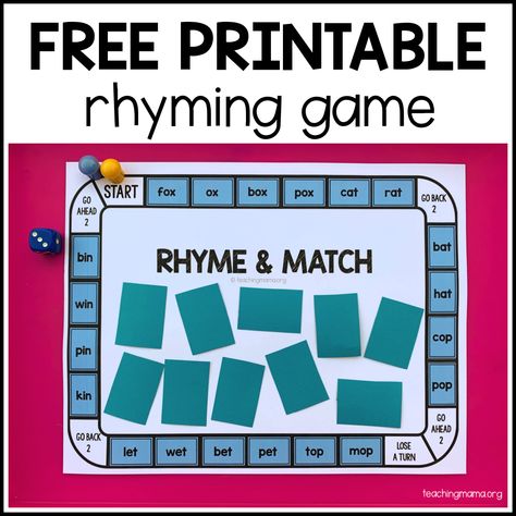 A free rhyming game for preschoolers and kindergarteners! This Rhyme & Match game is great for beginning readers. Number Formation Rhymes, Rhyming Word Game, Game For Preschoolers, Rhyming Games, Free Educational Printables, Teaching Mama, Number Formation, English Teaching Materials, Beginning Readers