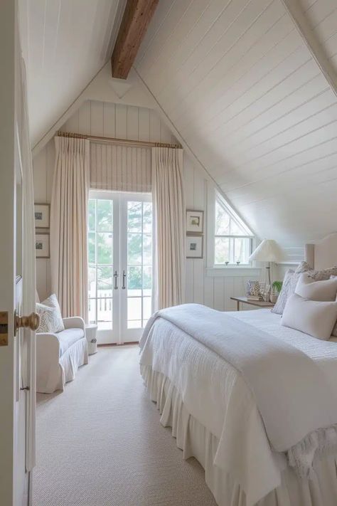 25 Charming Cape Cod Upstairs Bedroom Ideas to Inspire You - Roomy Retreat Cape Cod Upstairs Bedroom, Upstairs Bedroom Ideas, Cape Cod Bedroom, Nautical Decor Bedroom, Cozy Window Seat, Bedroom With Balcony, Add A Room, Built In Dresser, Cape Cod Style House