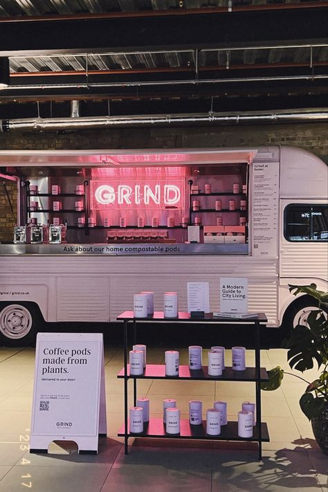 Coffee Shop On Wheels, Cute Coffee Truck, Coffee Truck Interior Design, Pink Coffee Truck, Coffee Truck Interior, Mobile Coffee Truck, Coffee Bus, Coffee Shack, Bakery Truck