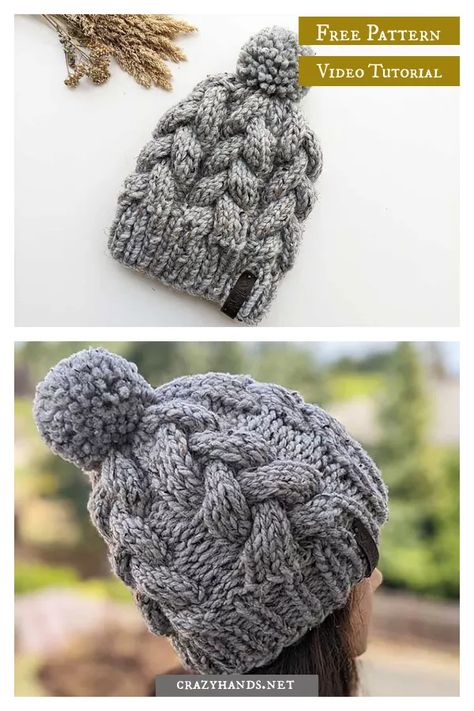 Chunky Cable Hat Free Knitting Pattern and Video Tutorial Knitted Chunky Hat Pattern, Knit Cable Hat Pattern, Cable Knit Toque Pattern Free, Cable Hats Knitting Patterns Free, Chunky Knit Toque Pattern Free, Chunky Cable Knit Hat, Flat Knit Cable Hat Pattern Free, Bulky Cable Knit Hat Pattern Free, Knit Chunky Hat Free Pattern