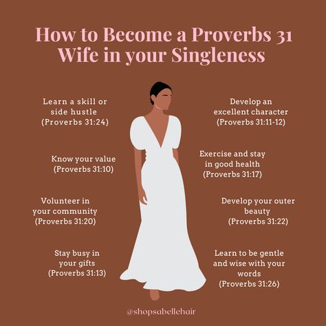 Whether you're single or in a relationship, this is a path to becoming the best version of YOU! 🙌💕

Shop at www.sabellehair.com

#Proverbs31Woman #GodlyWoman #Shopsabellehair #Gluelesswig #LuxuryWigs Psalms 31 Woman Proverbs 31, Proverbs 31 Woman Quotes, Proverbs 31 26, Proverbs 31 Wife, Belle Hairstyle, Proverbs 31 10, Single Season, Firm Foundation, Cute Bibles