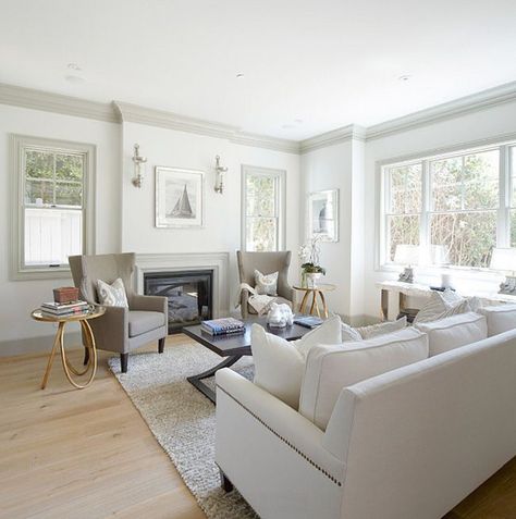 Gorgeous LA Home with East Coast Style White Walls Beige Trim, Trim Fireplace, Dining Room Furniture Layout, Beige Trim, Living Room Furniture Layout, Living Room Remodel, Furniture Layout, Luxury Interior Design, Kolkata